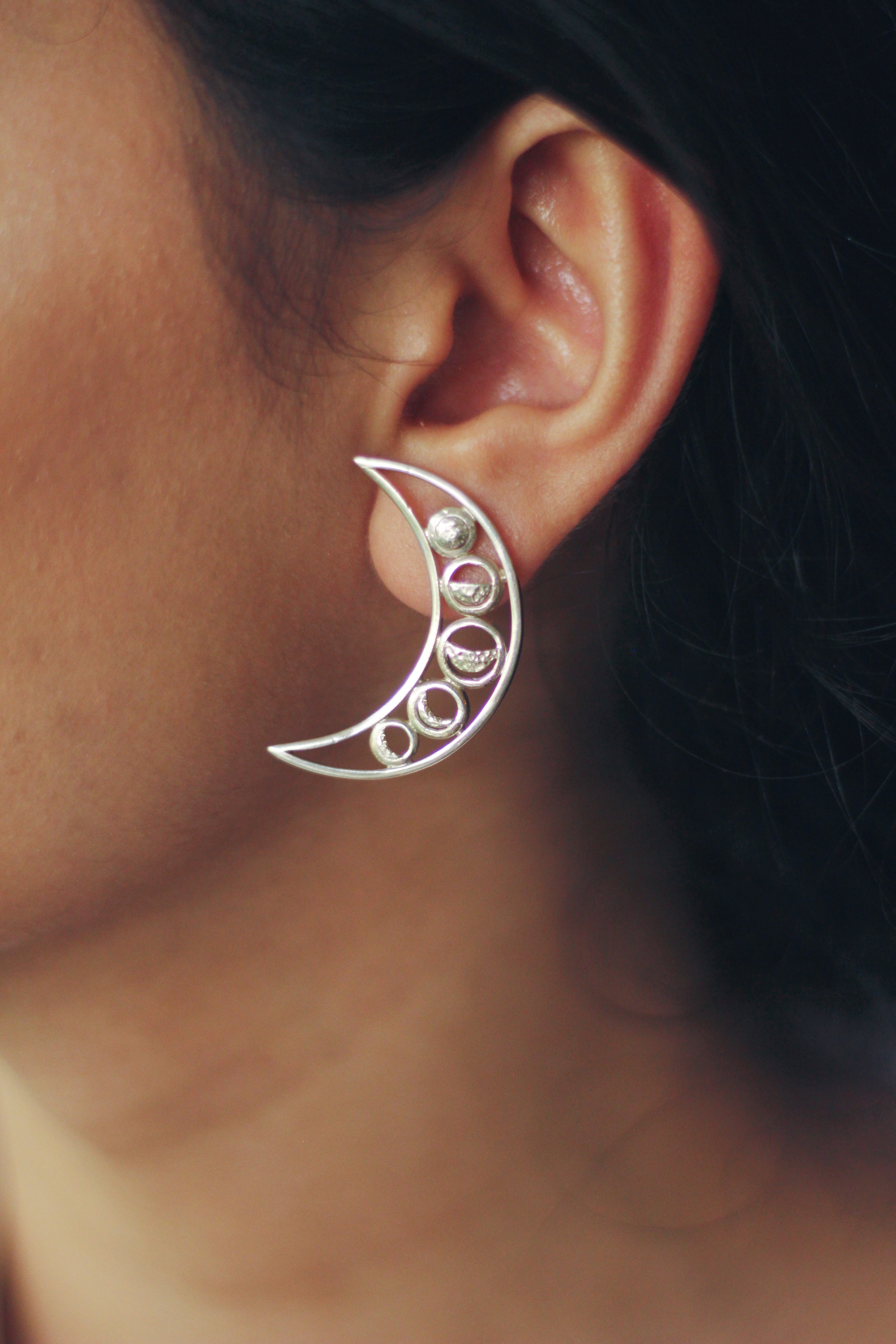 Phases of the Moon Embedded In A Crescent Stud