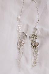 Phases of the Moon Filigree Stud with Rice Pearls and Ear Chain