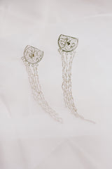 Quarter Moon Filigree Stud With Rice Pearls