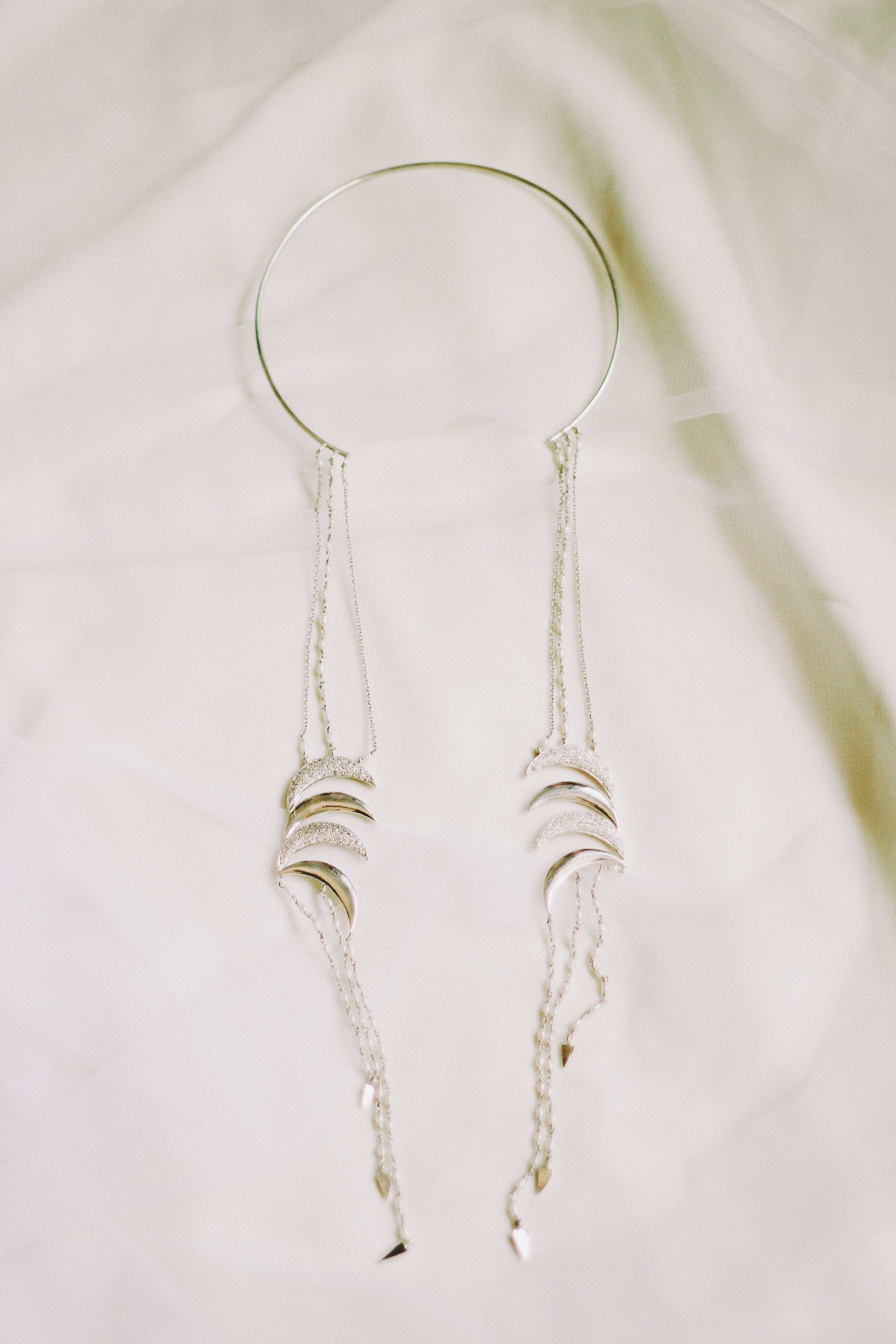 Studded Crescent Waterfall Choker with Rice Pearls