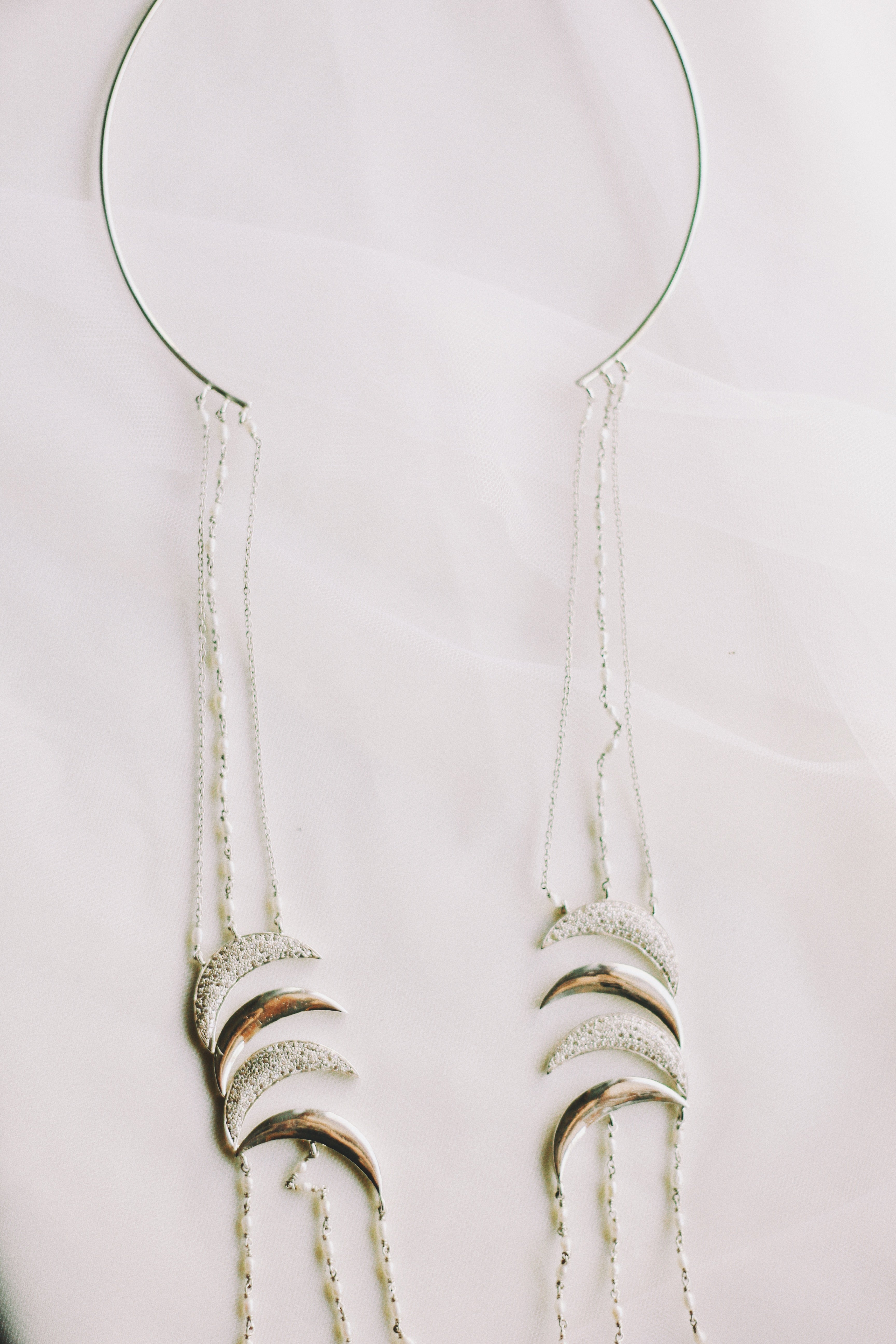 Studded Crescent Waterfall Choker with Rice Pearls
