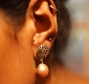 Sapphire Lotus Baroque Pearl Earring
