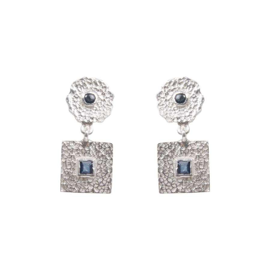 Beaten Coin Sapphire Earring