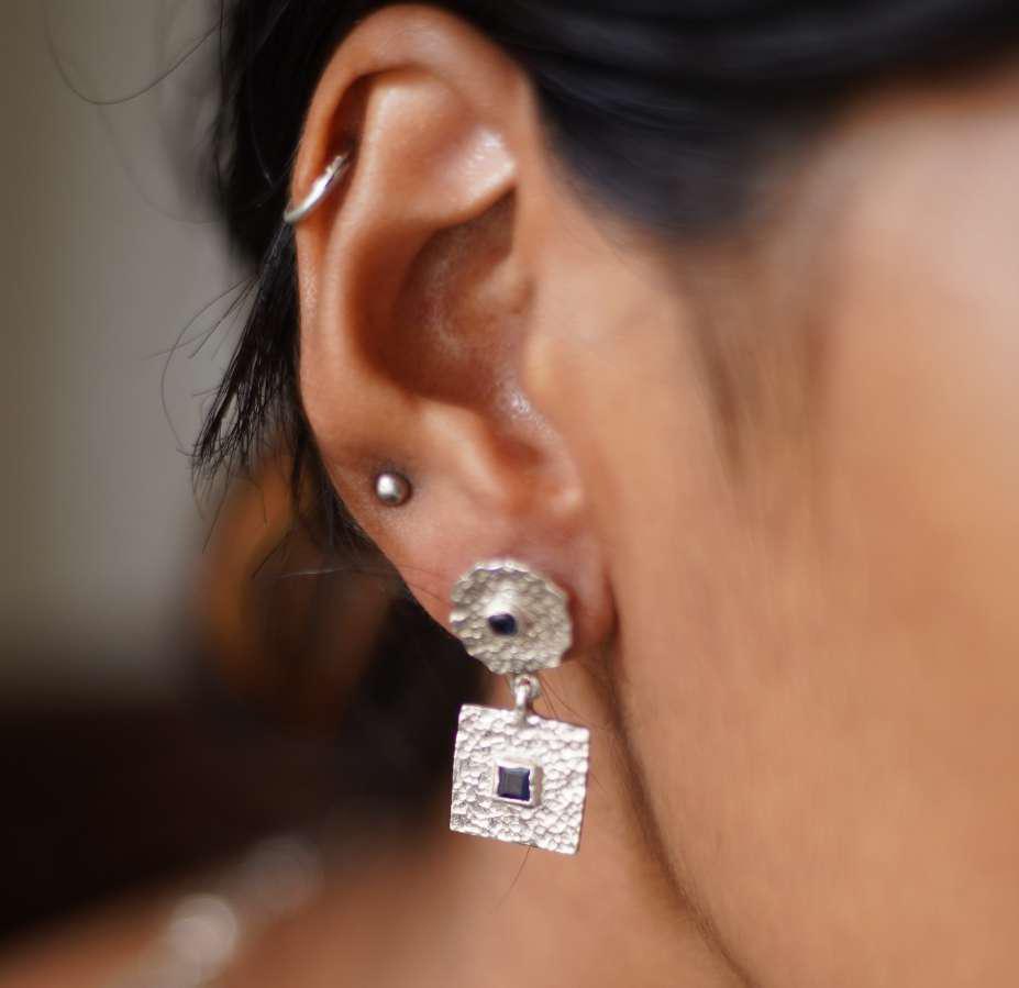 Beaten Coin Sapphire Earring
