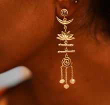 Load image into Gallery viewer, Trishul Moon Lotus Spiral Devi Earrings
