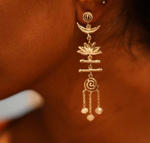 Trishul Moon Lotus Spiral Devi Earrings