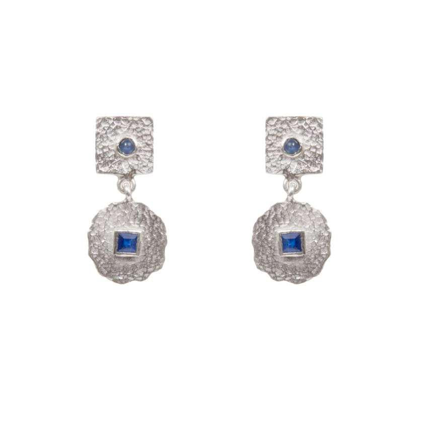 Beaten Coin Sapphire Earring