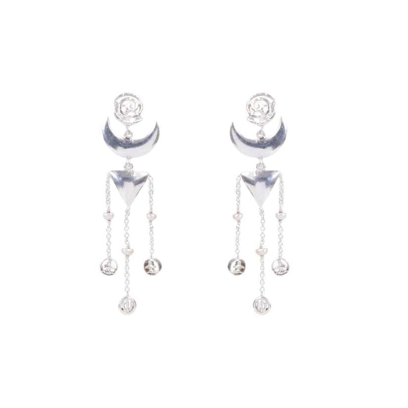 Spiral Moon Shiva Lingam Trishul Earrings