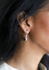 Fresh Water Grey Pearl & Diamond Hoops