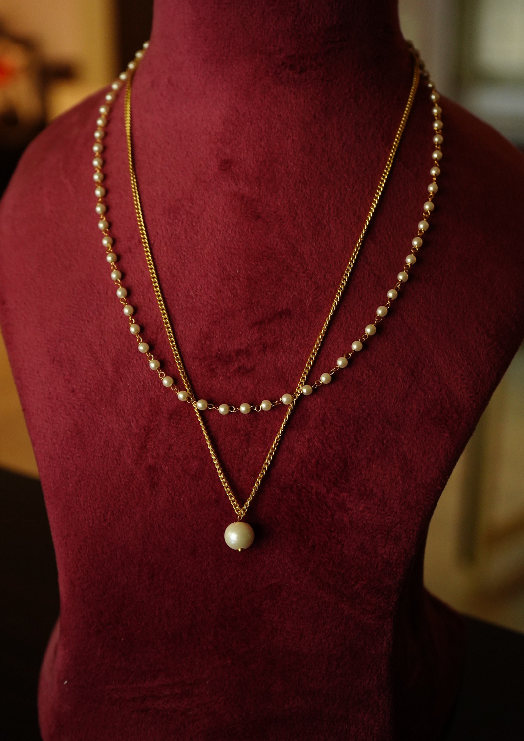 Layered Drop and String Brass Necklace