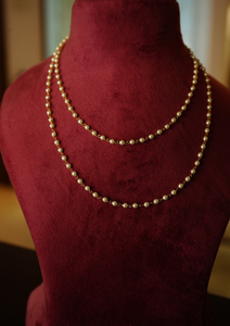 Double Layered Pearl String Brass Necklace