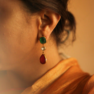 Ruby Emarald Trio Polki Earrings