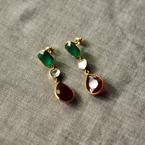 Ruby Emarald Trio Polki Earrings