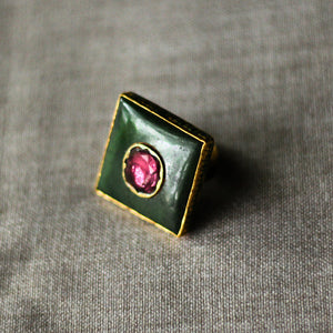 Emerald Square Ruby Ring with Inscriptions