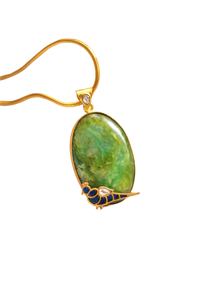 Ananya Blue Parrot In A Sea of Green Jadau Pendant
