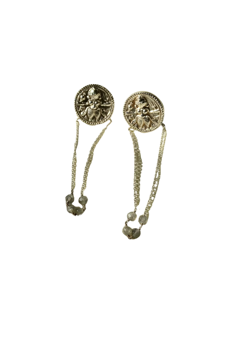 Engraved Coin Chandelier Earrings- Silver