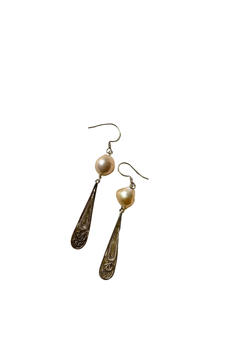 Filigree Baroque Hoop Earrings - Silver