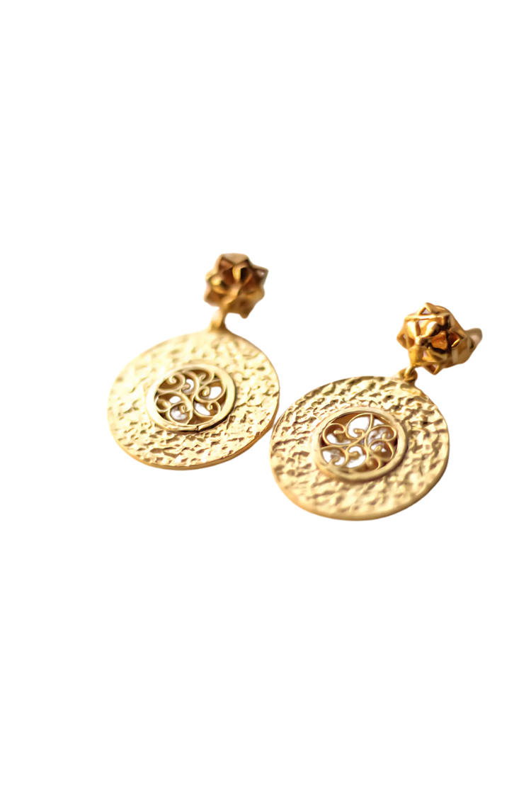 Filigree Beaten Circle Stud Earrings (Gold-Plated)
