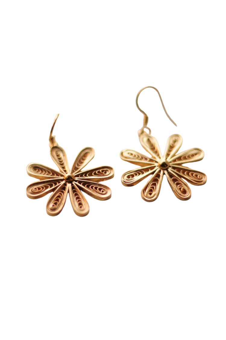 Filigree Daisy Hoop Earrings (Gold-Plated)