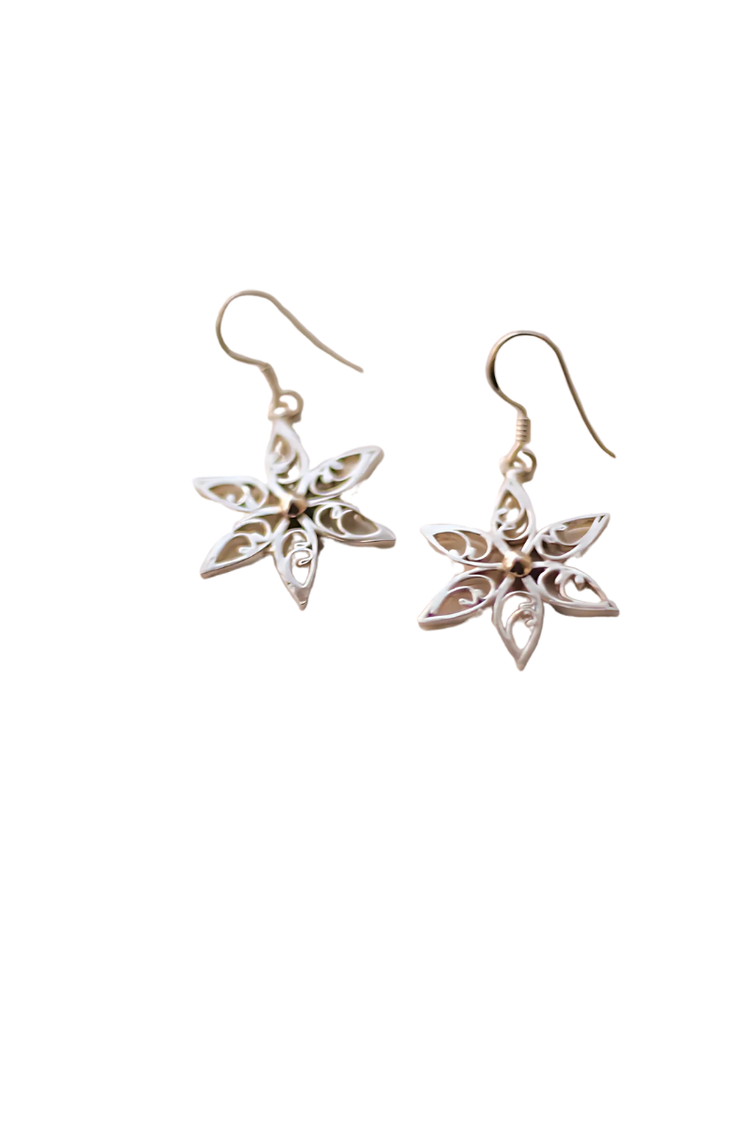 Filigree Mini Snowflake Hoop Earrings (Silver)