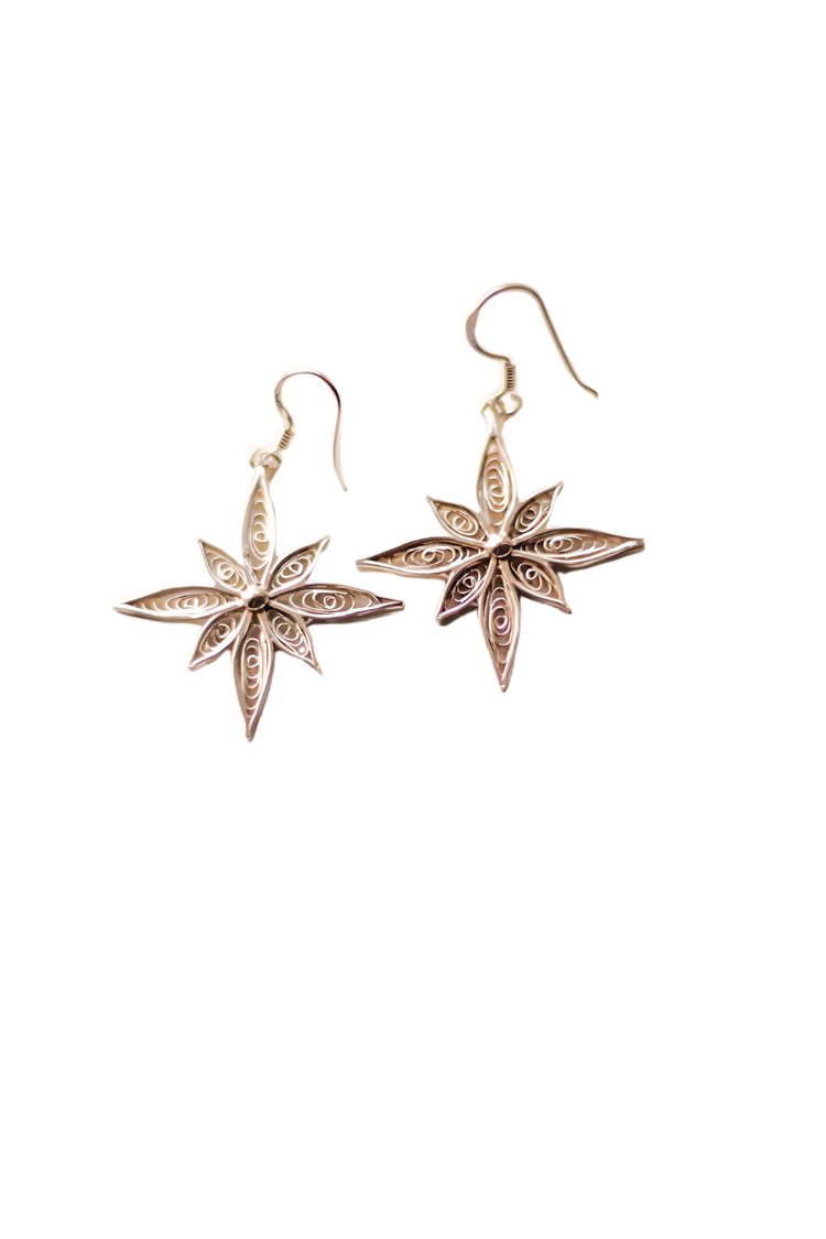 Filigree Snowflake Hoop Earrings (Silver)
