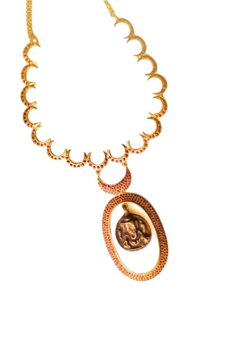 Ganesh In A Sisterhood Of Moons Necklace (Gold-Plated)