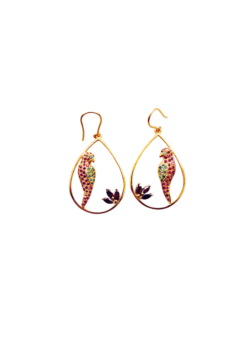Gem Studded Parrot In A Water Drop (Gold-plated)
