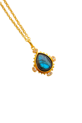 Gemstone Drop Brass Necklace