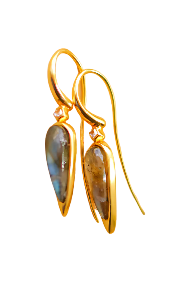 Gemstone Droplet Greek Brass Earrings