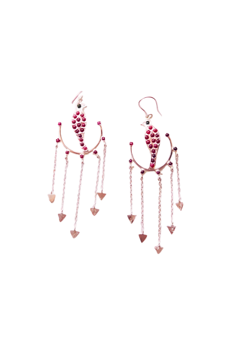 Goddess Parrot In Swing Arrow Chandelier Earrings (Silver)