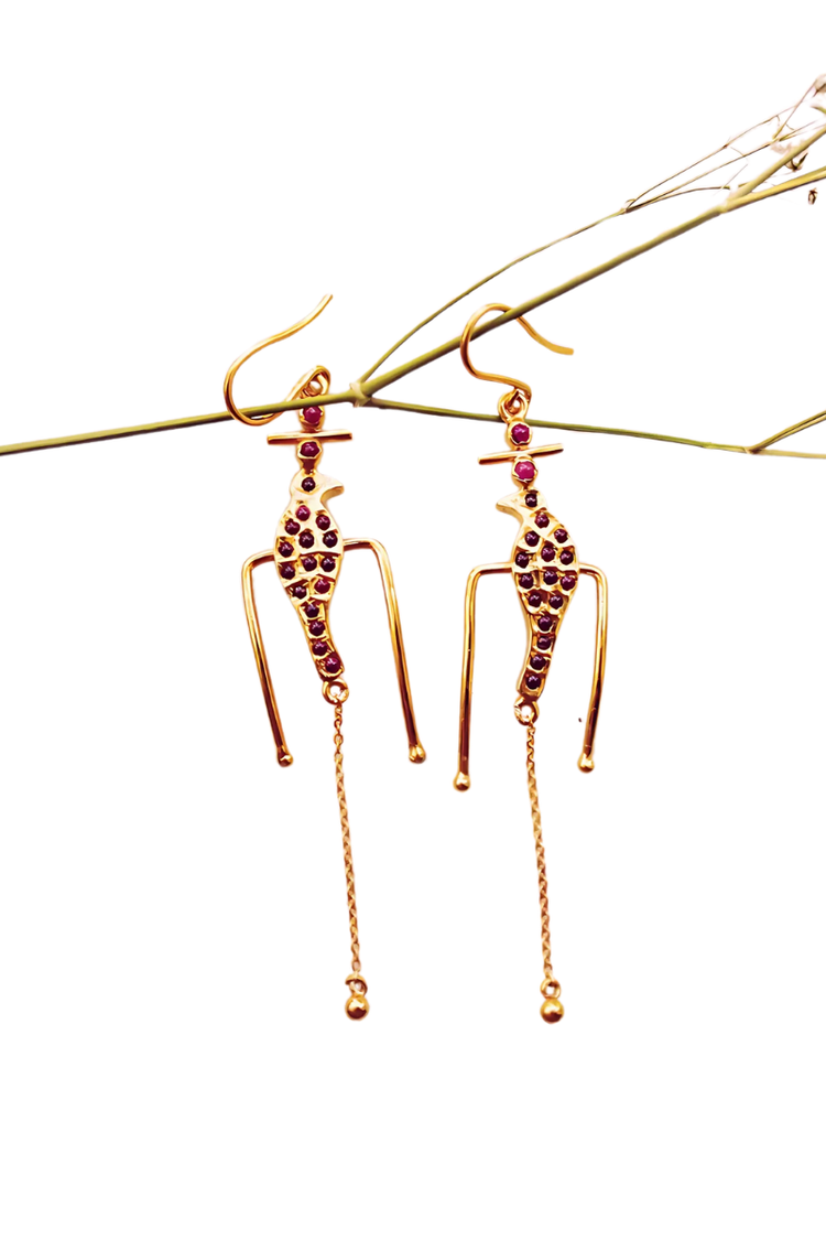 Goddess Parrot Resting Single Chandelier Hoop Earrings (Gold-plated)