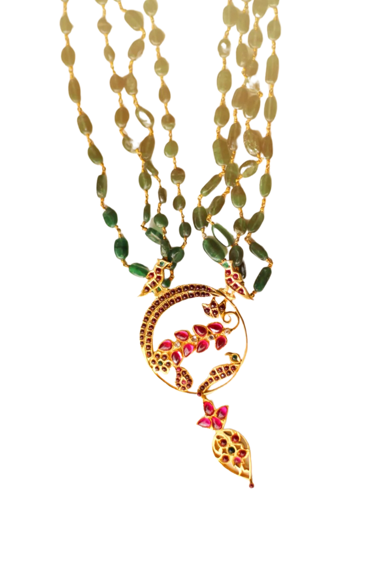 Green Foliage Temple Necklace (Gold-Plated)