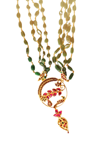 Green Foliage Temple Necklace (Gold-Plated)