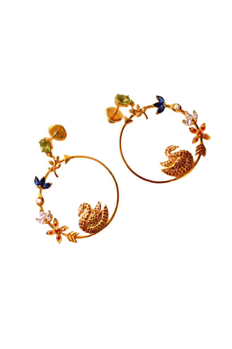 Hamsa Seated In Kamadeva's Arrow Earrings (Gold-plated)
