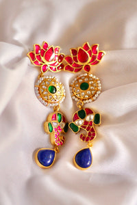 The Gayatri Lotus Ganesha Lapis Jadau Celebration Earrings