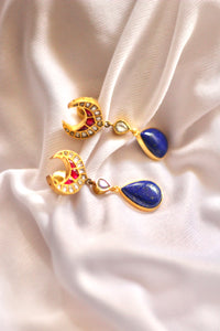 The Meera Lapis Jadau Crescent Earrings
