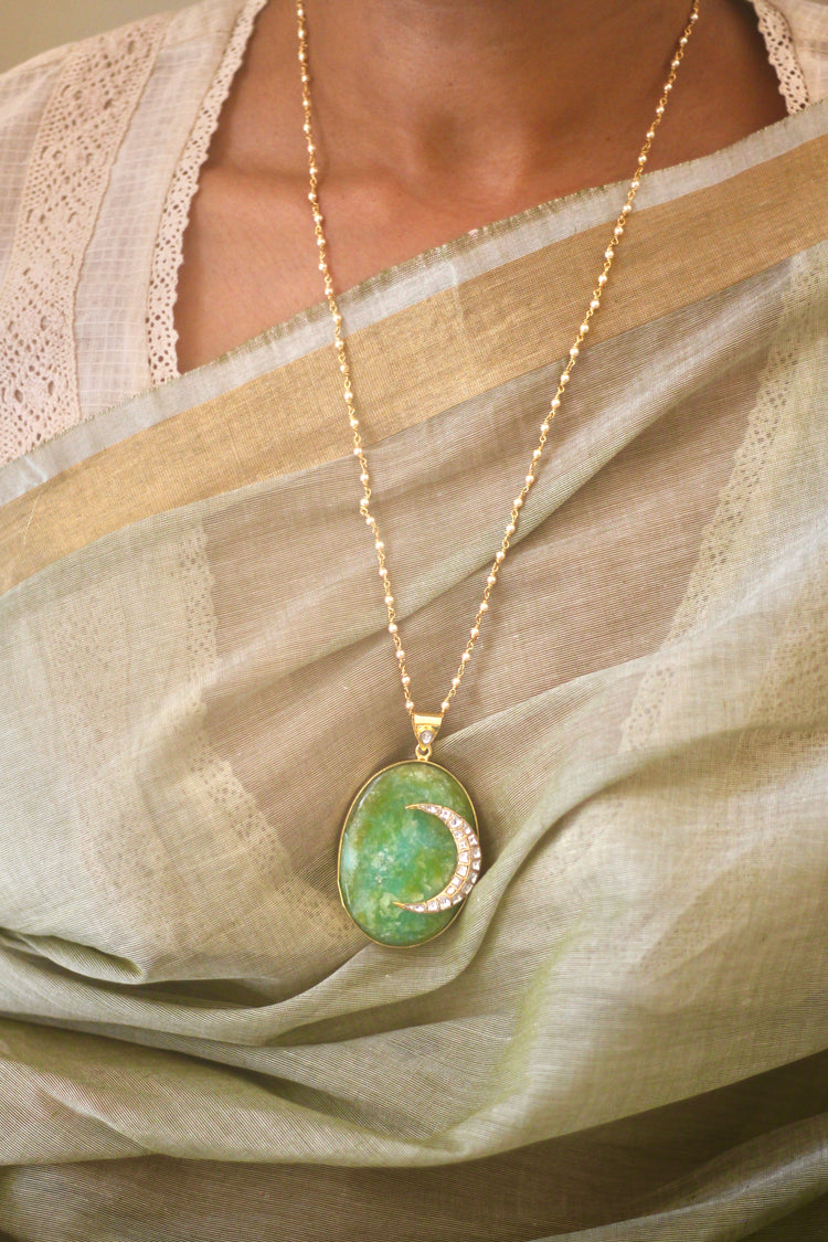 Shalini Crescent on a Sea of Green Pendant