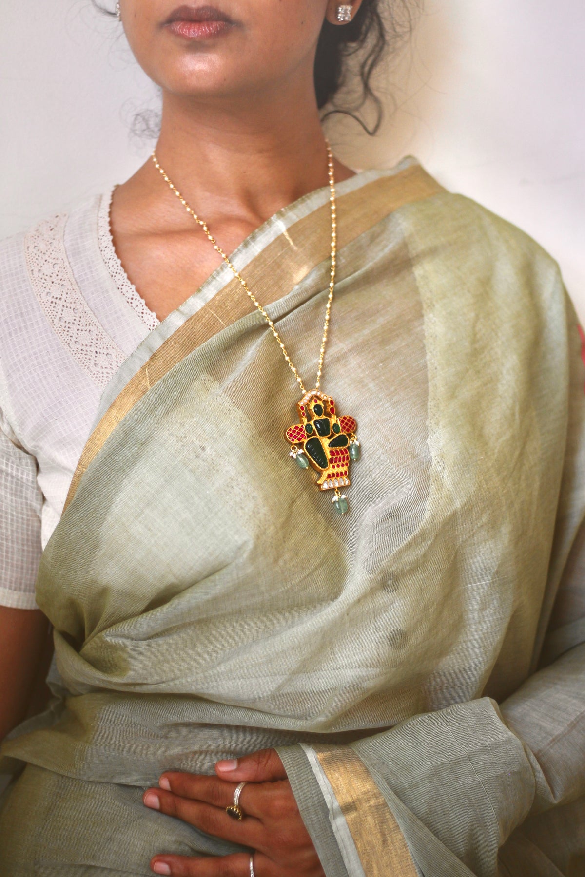 The Priya Sage Green Meets Jadau Pendent