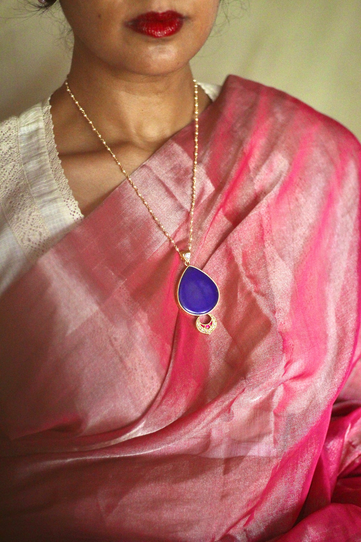 Jyotsna Lapis Droplet Jadau Pendant