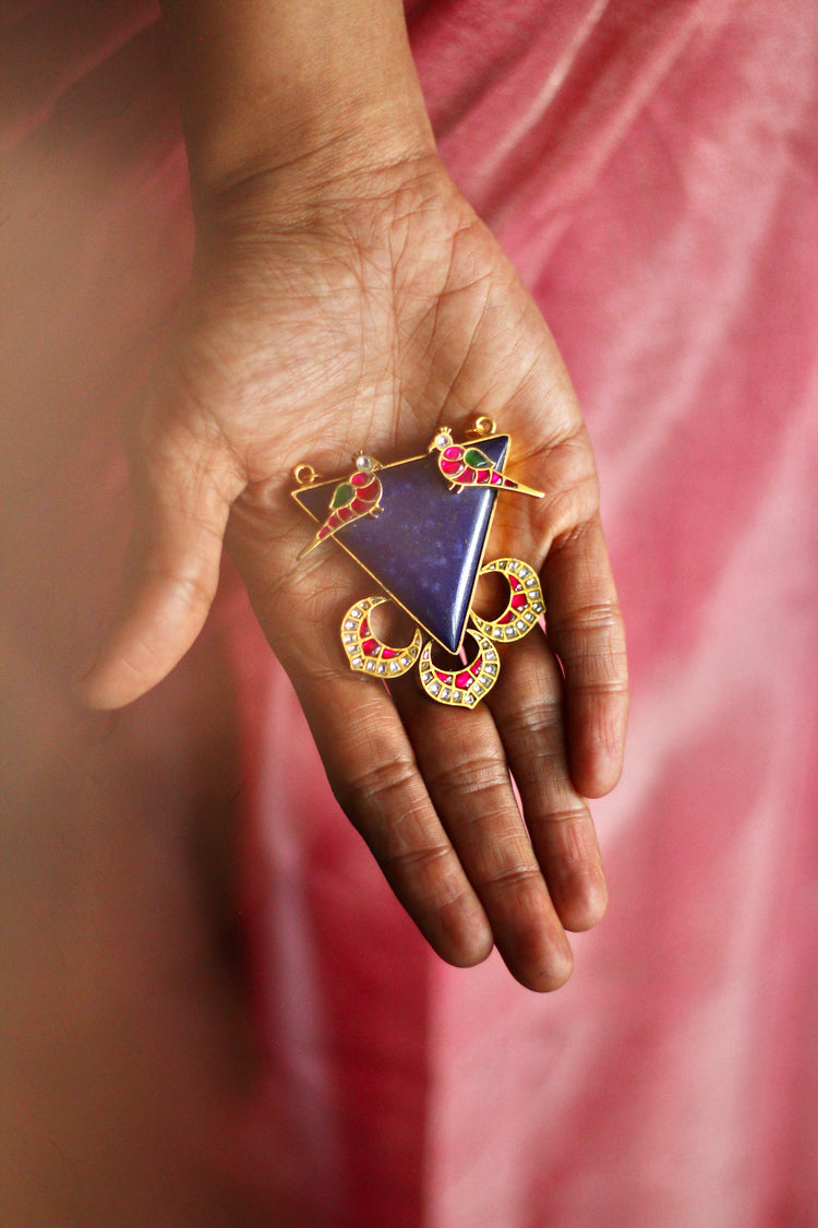 The Mohini Birds in Love Lapis Triangle Jadau Pendant