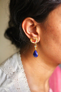 The Meera Lapis Jadau Crescent Earrings
