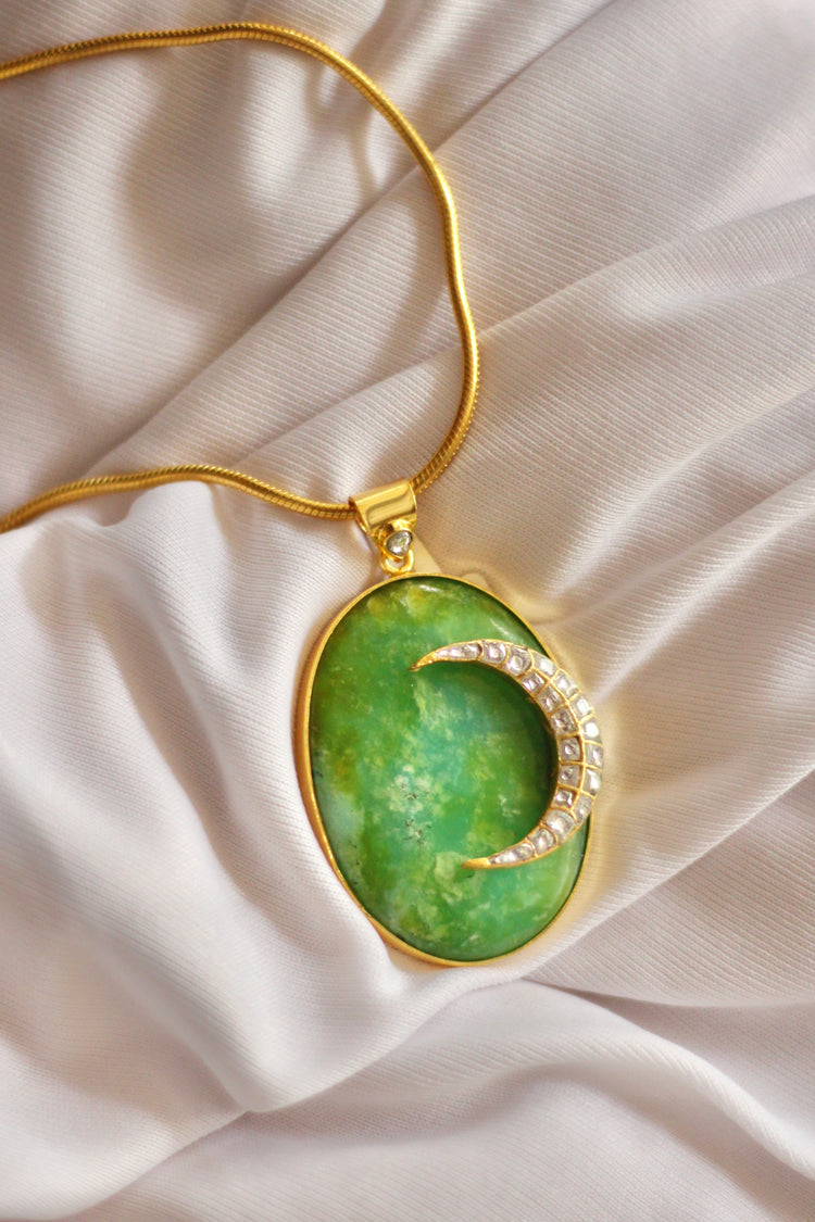 Shalini Crescent on a Sea of Green Pendant