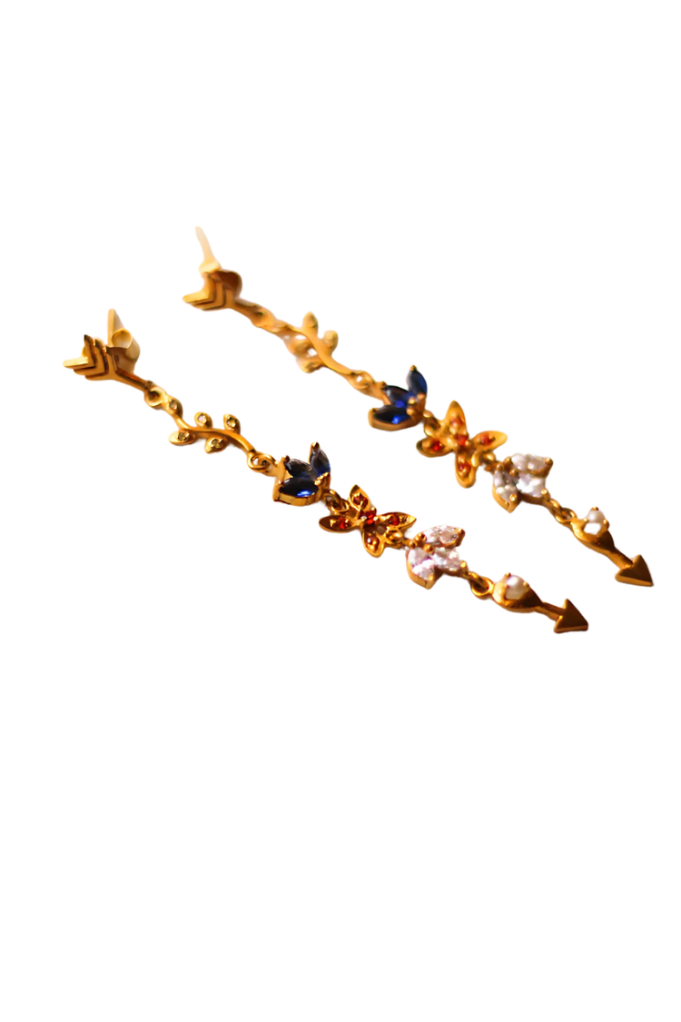 Kamadeva's Arrow Embellished With Flowers Earrings (Gold-plated)