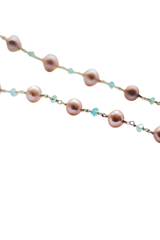 Light Pink Pearl String With Blue Beads