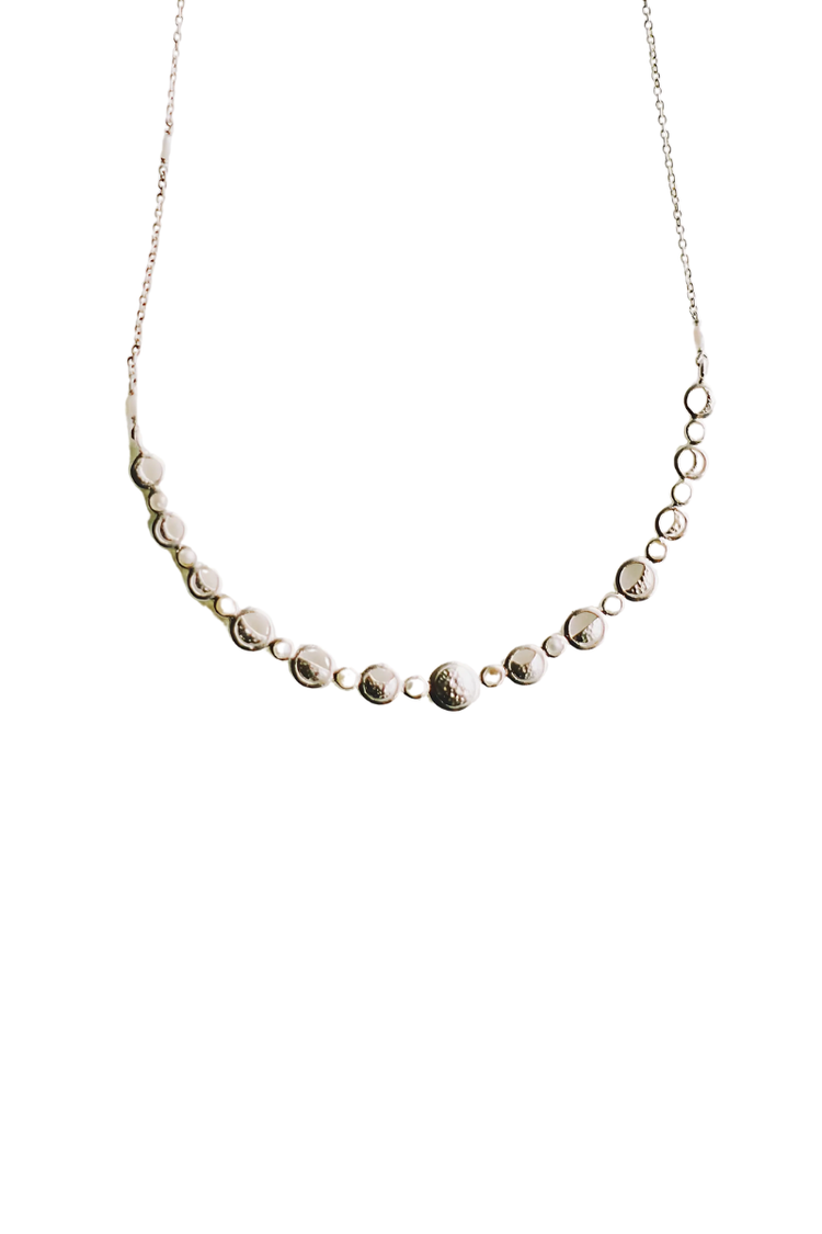Lunar Cycle Beaten Silver Arc Necklace