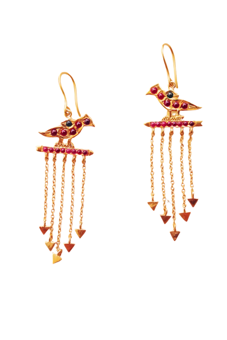 Meenakshi Parrot Arrow Chandelier Earrings (Gold-plated)