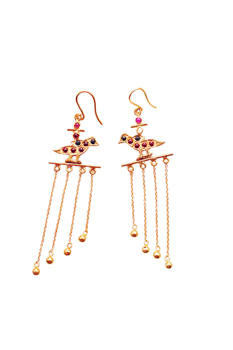 Meenakshi Parrot Chandelier Earrings (Gold-plated)