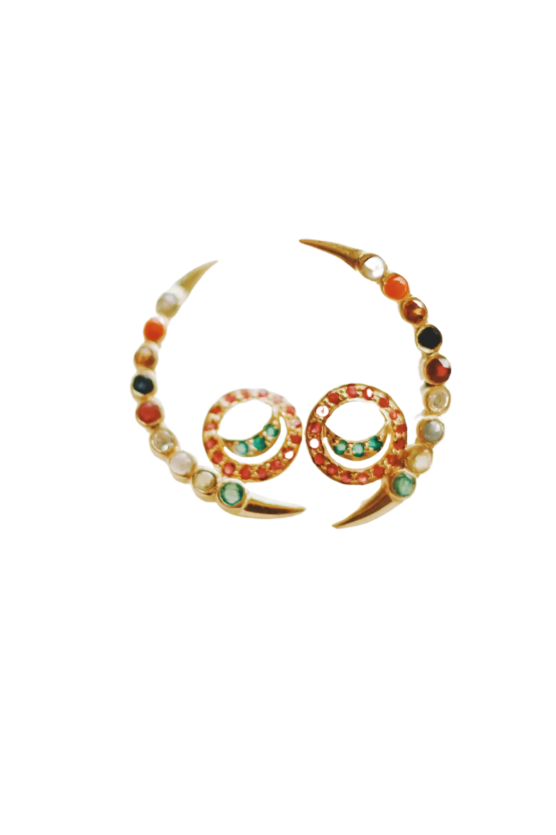 Navaratna Crescent Stud With Connected Moon