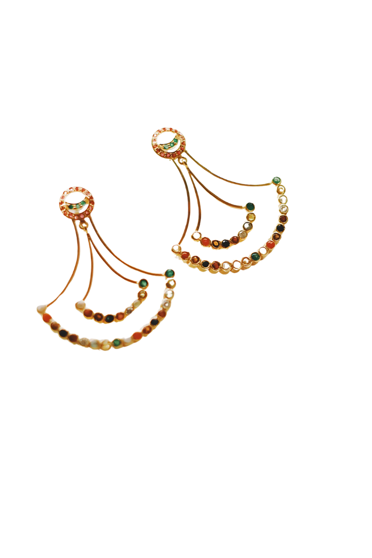Navaratna Layered Lunar Cycle Chandelier With Moon Stud