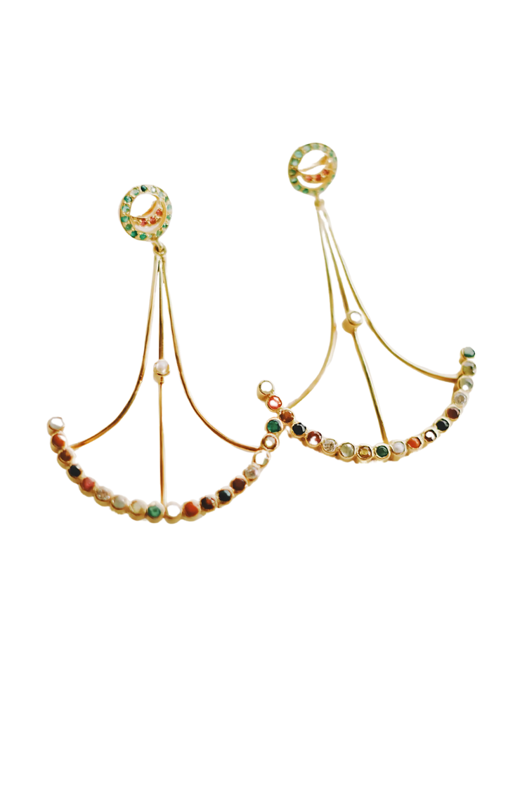Navaratna Lunar Cycle Chandelier With Moon Stud